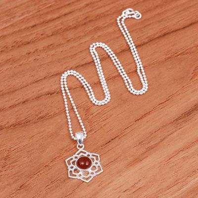 Alternate image for High-Polished Floral Natural Carnelian Pendant Necklace Frozen Courage