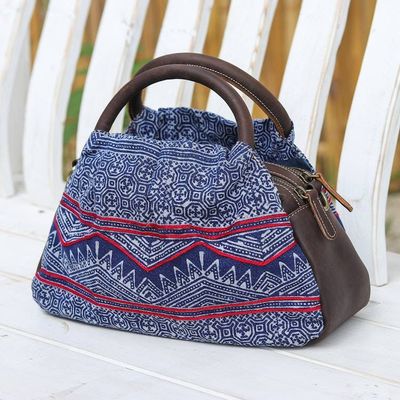 Alternate image for Hmong Style Batik Handbag with Leather Trim Hmong Highlands