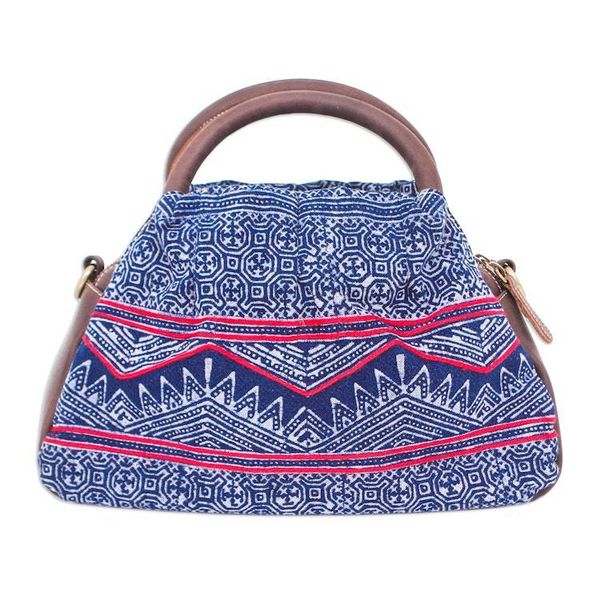 Alternate image for Hmong Style Batik Handbag with Leather Trim Hmong Highlands