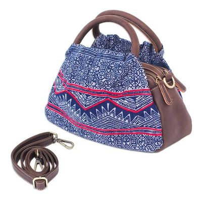 Alternate image for Hmong Style Batik Handbag with Leather Trim Hmong Highlands