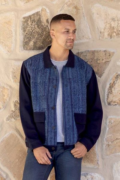 Primary image for Mens Hmong Motif Blue Button-Up Cotton Jacket Blue Explorer