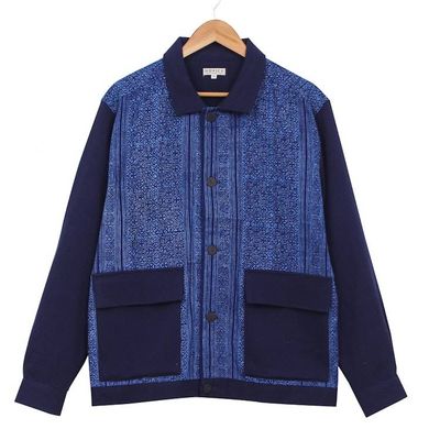 Alternate image for Mens Hmong Motif Blue Button-Up Cotton Jacket Blue Explorer