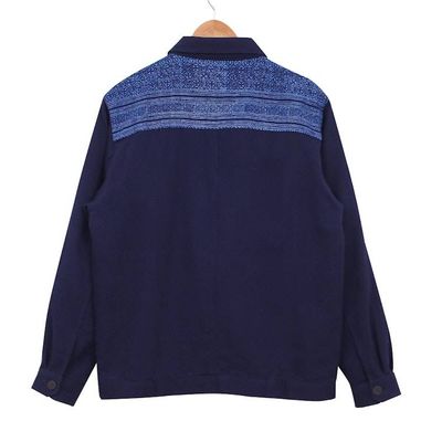 Alternate image for Mens Hmong Motif Blue Button-Up Cotton Jacket Blue Explorer