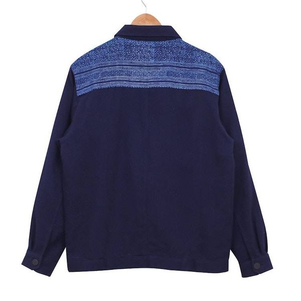 Alternate image for Mens Hmong Motif Blue Button-Up Cotton Jacket Blue Explorer