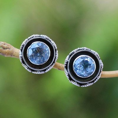 Primary image for Sparkling Blue Topaz Stud Earrings from Bali Eye of the Snake