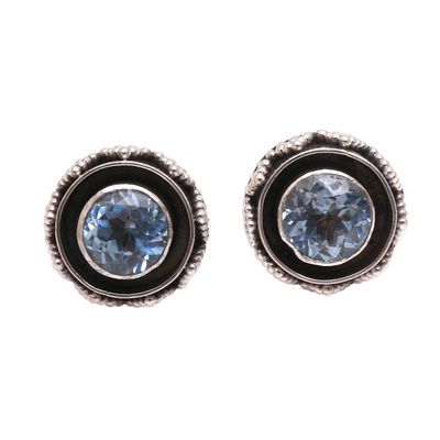 Alternate image for Sparkling Blue Topaz Stud Earrings from Bali Eye of the Snake