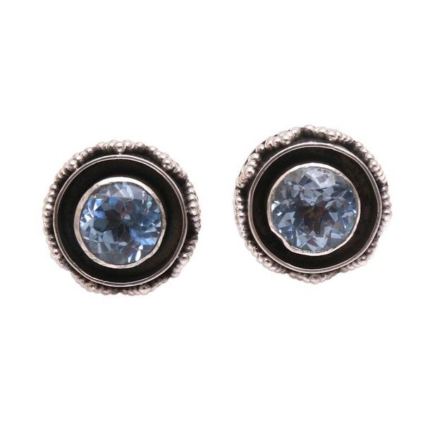Alternate image for Sparkling Blue Topaz Stud Earrings from Bali Eye of the Snake