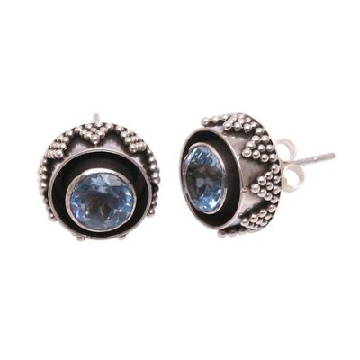 Alternate image for Sparkling Blue Topaz Stud Earrings from Bali Eye of the Snake