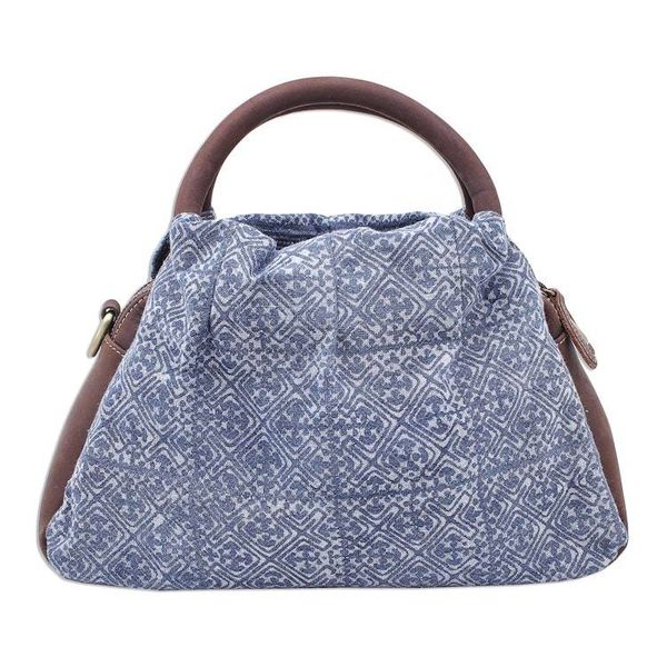Alternate image for Leather and Cotton Batik Handbag or Shoulder Bag Hmong Crossroads