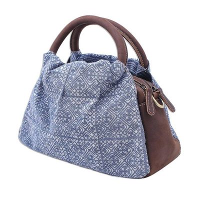 Alternate image for Leather and Cotton Batik Handbag or Shoulder Bag Hmong Crossroads