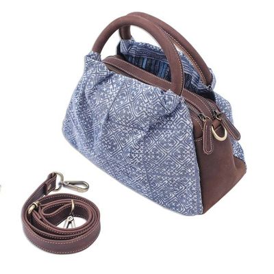 Alternate image for Leather and Cotton Batik Handbag or Shoulder Bag Hmong Crossroads