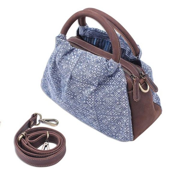 Alternate image for Leather and Cotton Batik Handbag or Shoulder Bag Hmong Crossroads