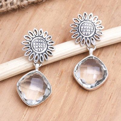 Alternate image for Prasiolite and Sterling Silver Dangle Earrings from Bali Pale Green Sun