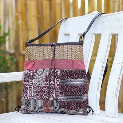 Primary image for Leather-Accented Patchwork Sling Bag Intermission in Red