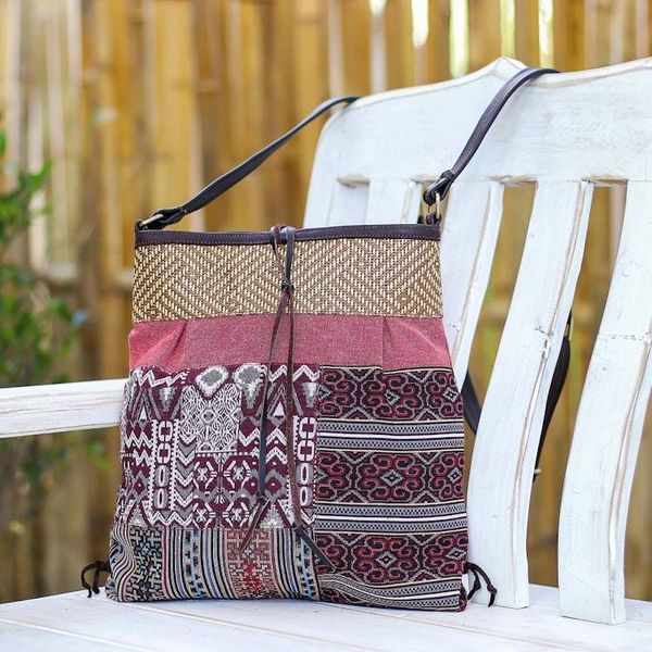 Alternate image for Leather-Accented Patchwork Sling Bag Intermission in Red