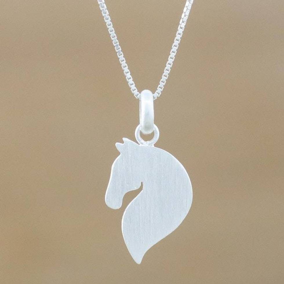 Sterling Silver Horse Pendant Necklace from Thailand 'Equine Grace'