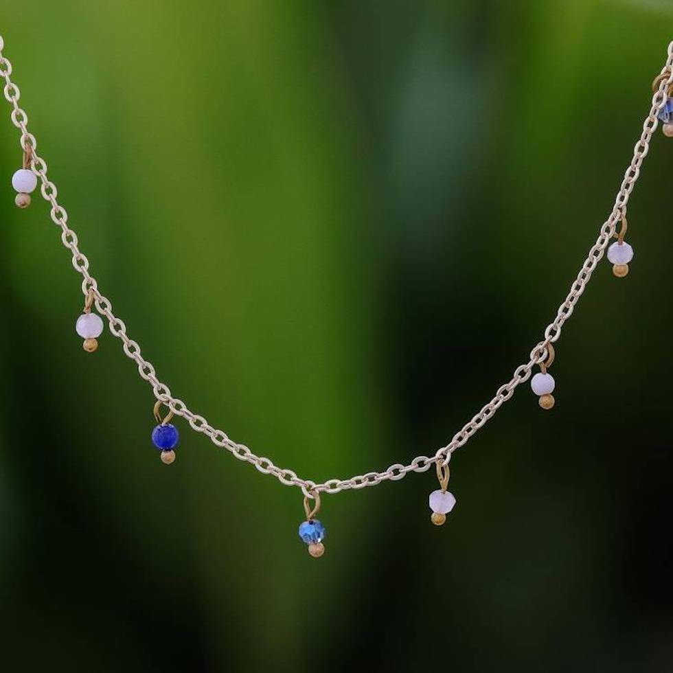 Gold Plated Quartz Charm Necklace from Thailand 'Fabulous Night'