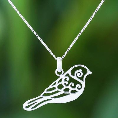 Primary image for Curl Pattern Sterling Silver Bird Pendant Necklace Curling Feathers