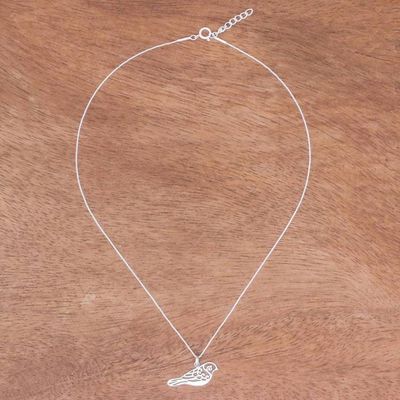 Alternate image for Curl Pattern Sterling Silver Bird Pendant Necklace Curling Feathers