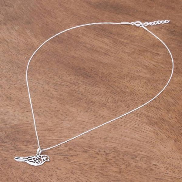 Alternate image for Curl Pattern Sterling Silver Bird Pendant Necklace Curling Feathers