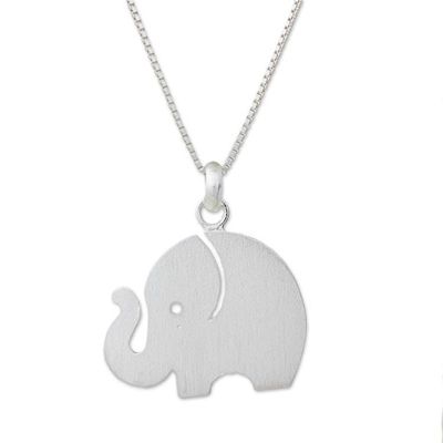 Alternate image for Sterling Silver Simple Elephant Pendant Necklace Thailand Curious Elephant