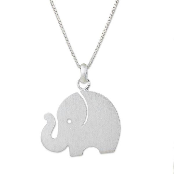 Alternate image for Sterling Silver Simple Elephant Pendant Necklace Thailand Curious Elephant