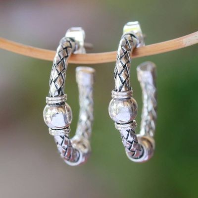 Primary image for Weave Pattern Sterling Silver Half-Hoop Earrings from Bali Balinese Bond