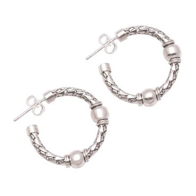 Alternate image for Weave Pattern Sterling Silver Half-Hoop Earrings from Bali Balinese Bond