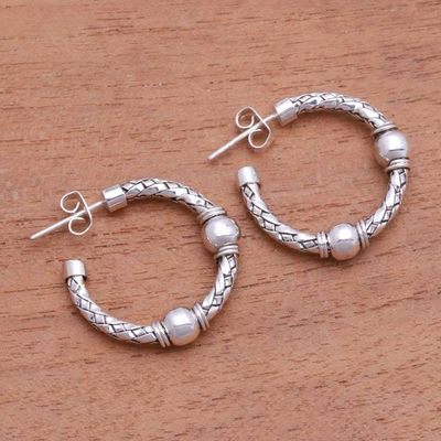 Alternate image for Weave Pattern Sterling Silver Half-Hoop Earrings from Bali Balinese Bond