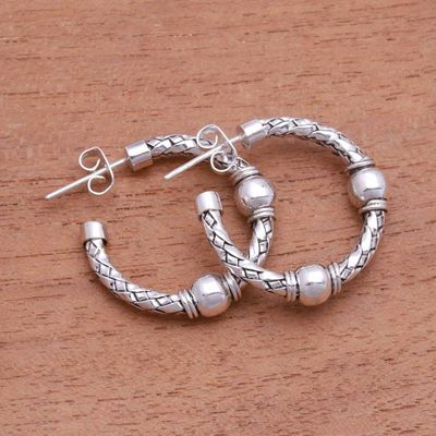 Alternate image for Weave Pattern Sterling Silver Half-Hoop Earrings from Bali Balinese Bond