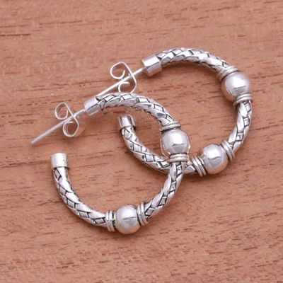 Alternate image for Weave Pattern Sterling Silver Half-Hoop Earrings from Bali Balinese Bond