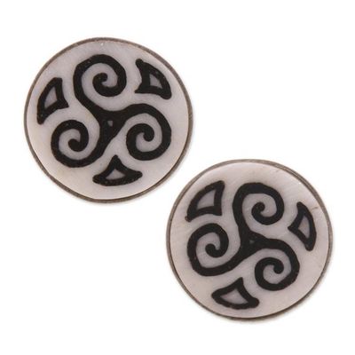 Alternate image for Spiral Motif Bone Stud Earrings from Bali Tribal Symmetry