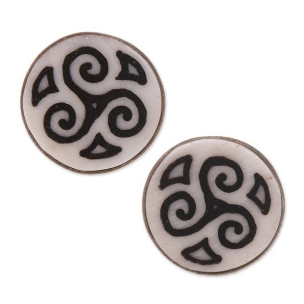 Alternate image for Spiral Motif Bone Stud Earrings from Bali Tribal Symmetry