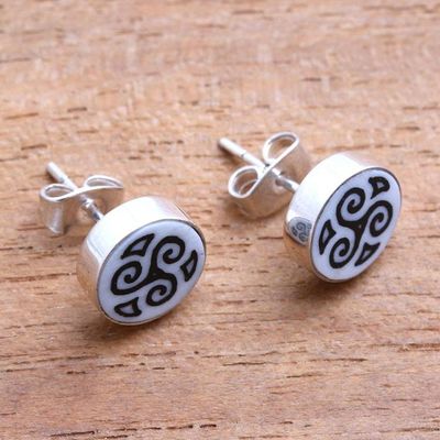 Alternate image for Spiral Motif Bone Stud Earrings from Bali Tribal Symmetry