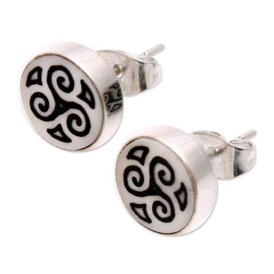 Alternate image for Spiral Motif Bone Stud Earrings from Bali Tribal Symmetry