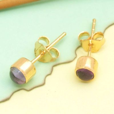 Alternate image for 18k Gold-Plated Stud Earrings with Amethyst Stone from Bali Petite Purple