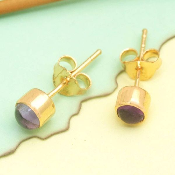 Alternate image for 18k Gold-Plated Stud Earrings with Amethyst Stone from Bali Petite Purple