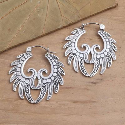 Primary image for Hand Crafted Sterling Silver Hoop Earrings Feathered Crown