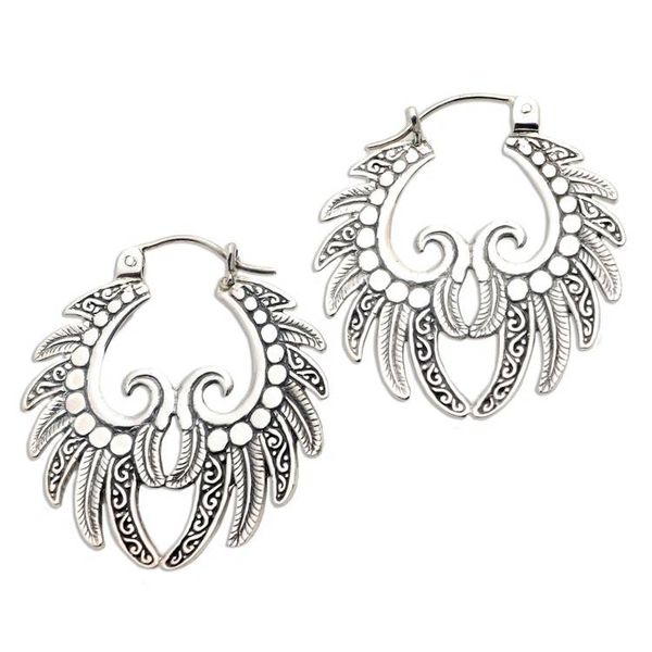 Alternate image for Hand Crafted Sterling Silver Hoop Earrings Feathered Crown