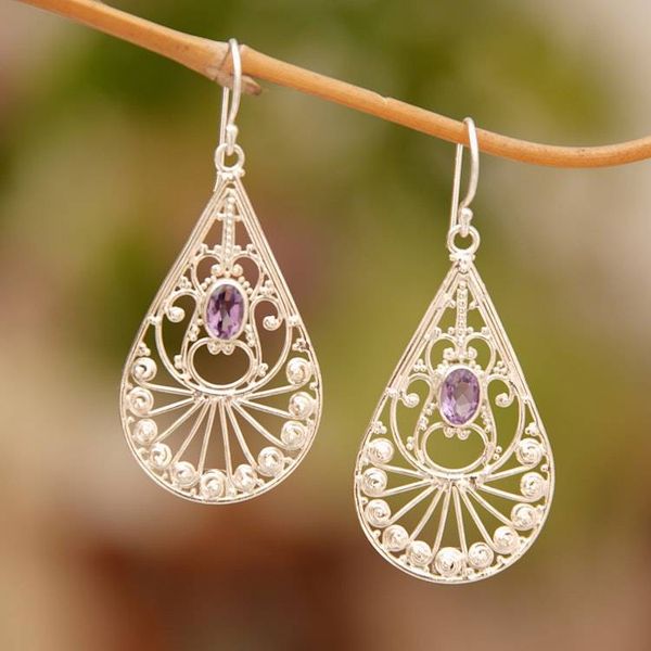 Alternate image for Amethyst and Sterling Silver Dangle Earrings from Bali Divine Tears