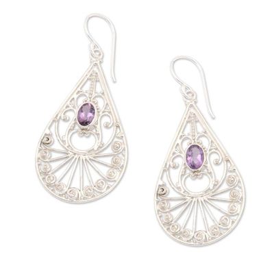 Alternate image for Amethyst and Sterling Silver Dangle Earrings from Bali Divine Tears