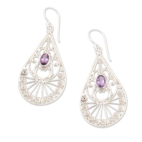 Alternate image for Amethyst and Sterling Silver Dangle Earrings from Bali Divine Tears