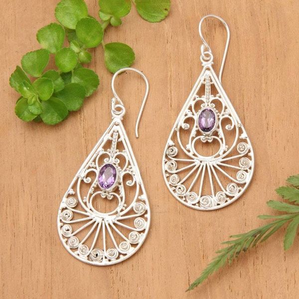 Alternate image for Amethyst and Sterling Silver Dangle Earrings from Bali Divine Tears