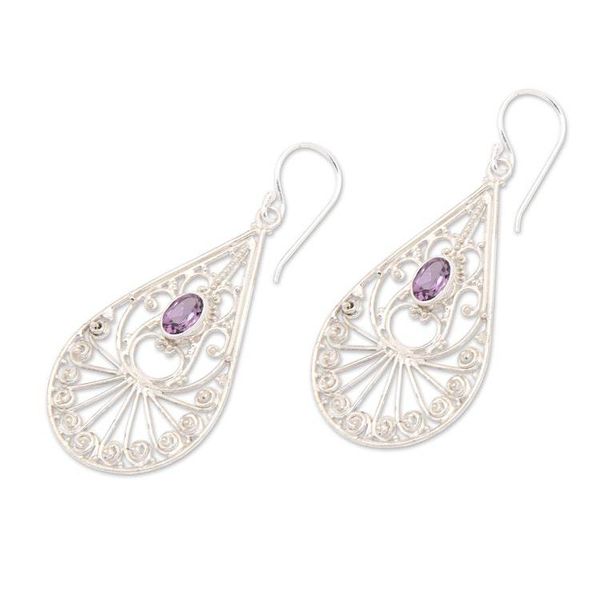 Alternate image for Amethyst and Sterling Silver Dangle Earrings from Bali Divine Tears
