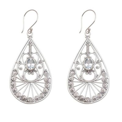 Alternate image for Blue Topaz and Sterling Silver Dangle Earrings from Bali Divine Tears