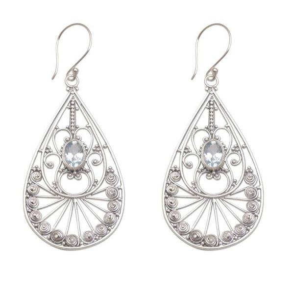 Alternate image for Blue Topaz and Sterling Silver Dangle Earrings from Bali Divine Tears