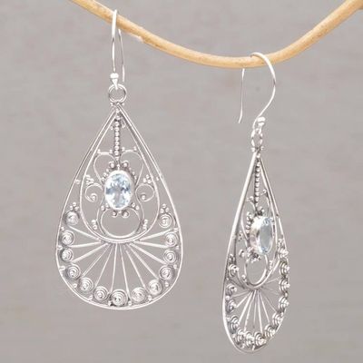 Alternate image for Blue Topaz and Sterling Silver Dangle Earrings from Bali Divine Tears