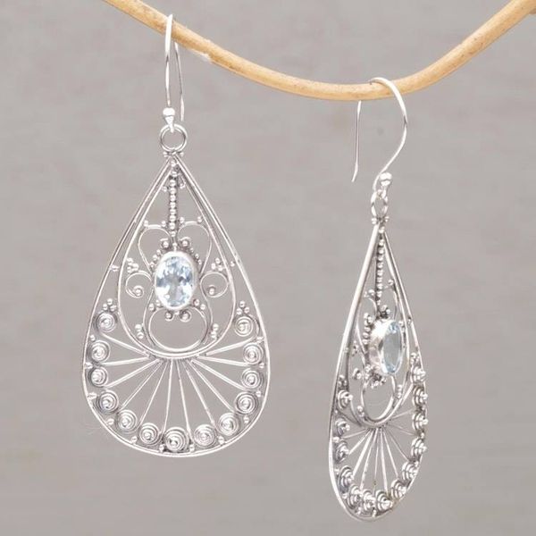 Alternate image for Blue Topaz and Sterling Silver Dangle Earrings from Bali Divine Tears