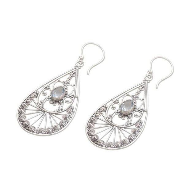 Alternate image for Blue Topaz and Sterling Silver Dangle Earrings from Bali Divine Tears