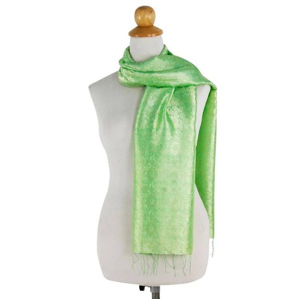Alternate image for Spring Green Rayon and Silk Blend Floral Jacquard Shawl Green Bouquet